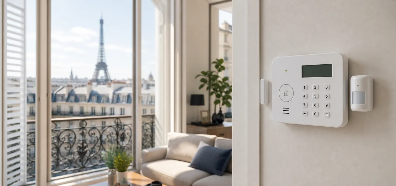 Alarme maison installée dans un appartement parisien avec vue sur la Tour Eiffel
